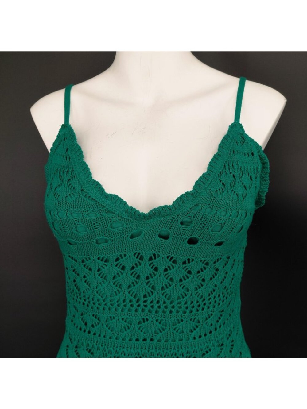 Crochet Knit Bodycon Dress Women Small Green Midi Lined Party Summer Lucky Irish - Picture 2 of 15